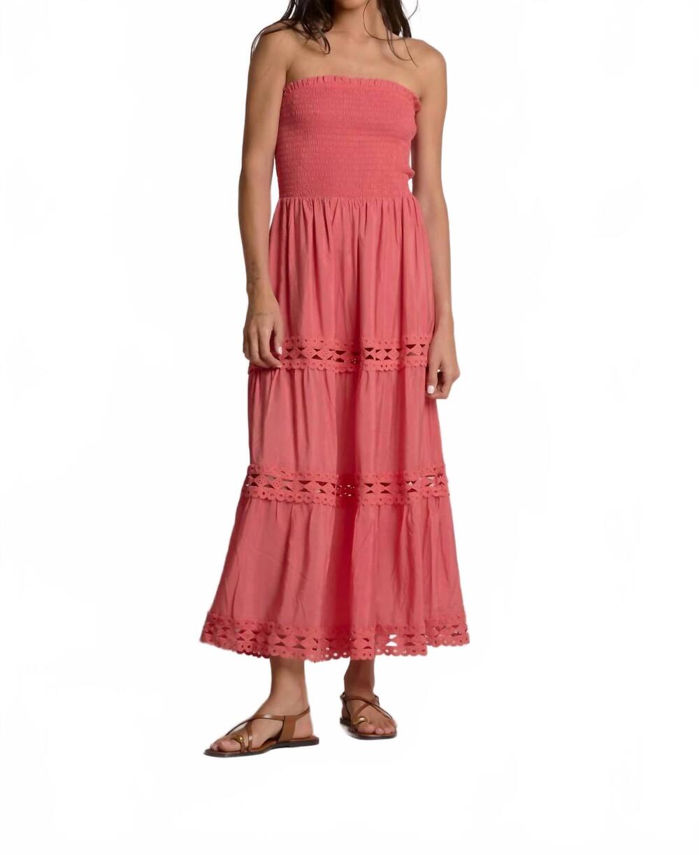 NEW ELAN tiered strapless dress in bright pink coral